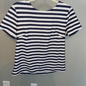 Faux denim striped t with zipper in the back